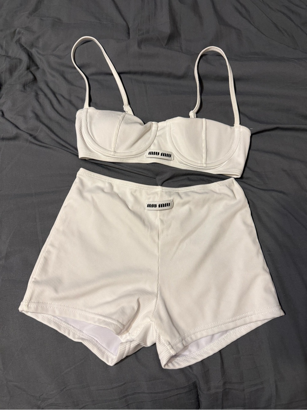 Miu Miu White Ribbed Two-Piece bathing suit Set sz S